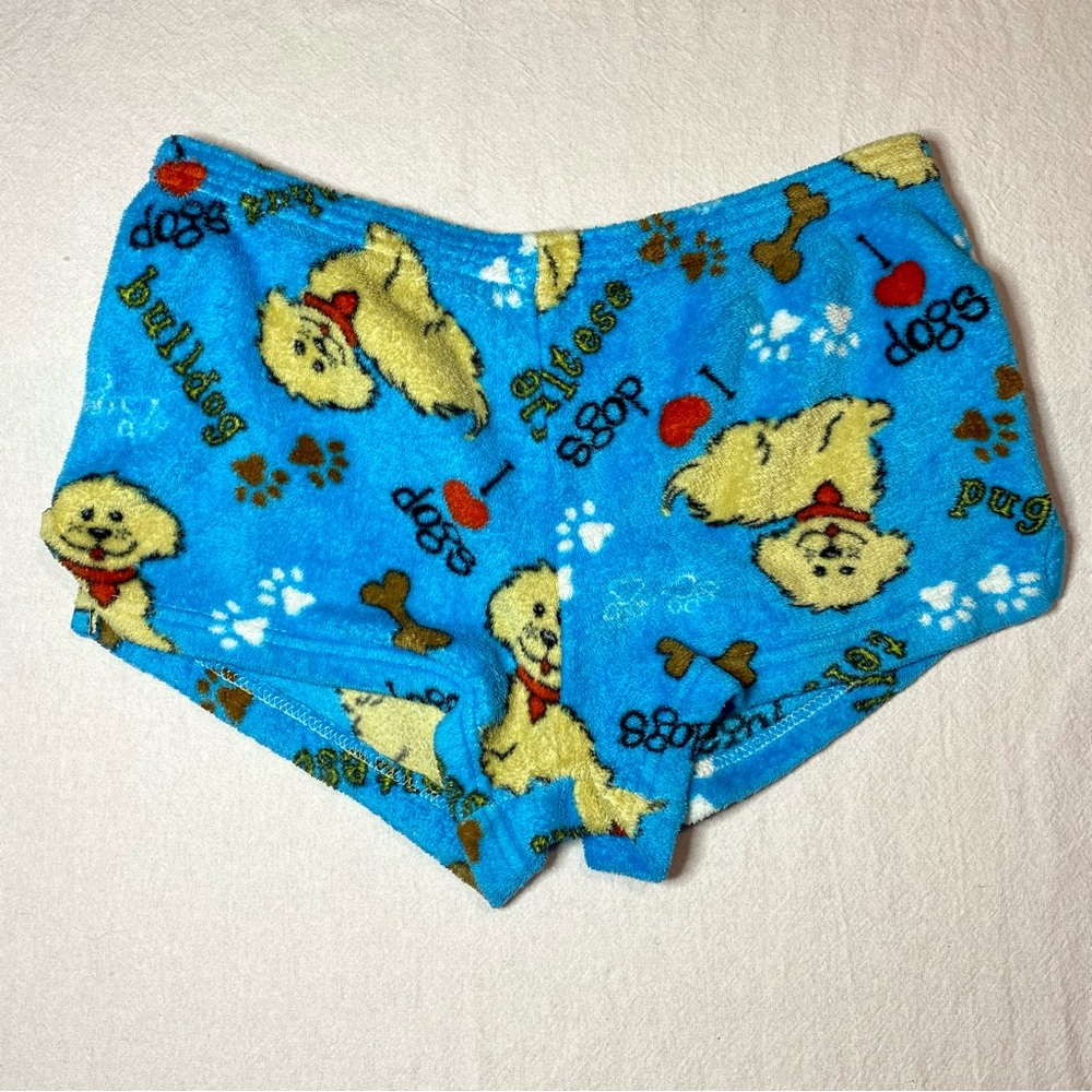 Kids Girls Fleece Blue Paw print Dog Print Pajama Shorts With Elastic Waistband